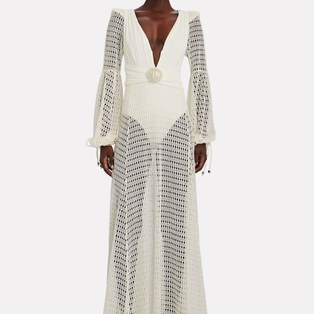 PatBO White Laser-Cut Plunge Beach Dress